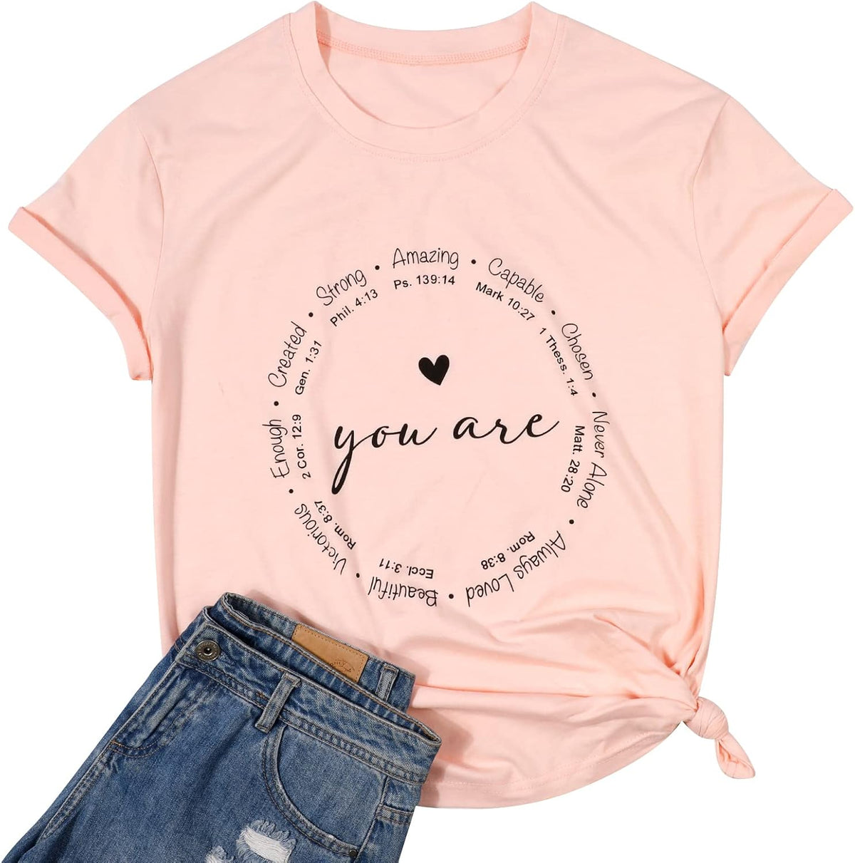 You are Inspiration Shirts Women Cute Heart Graphic Tee Casual Short Sleeve Blessed Saying Tops