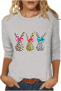 Easter Tops for Women 2026 Plus Size Bunny Rabbit Graphic T Shirts Casual Spring 3/4 Length Sleeve Blouses