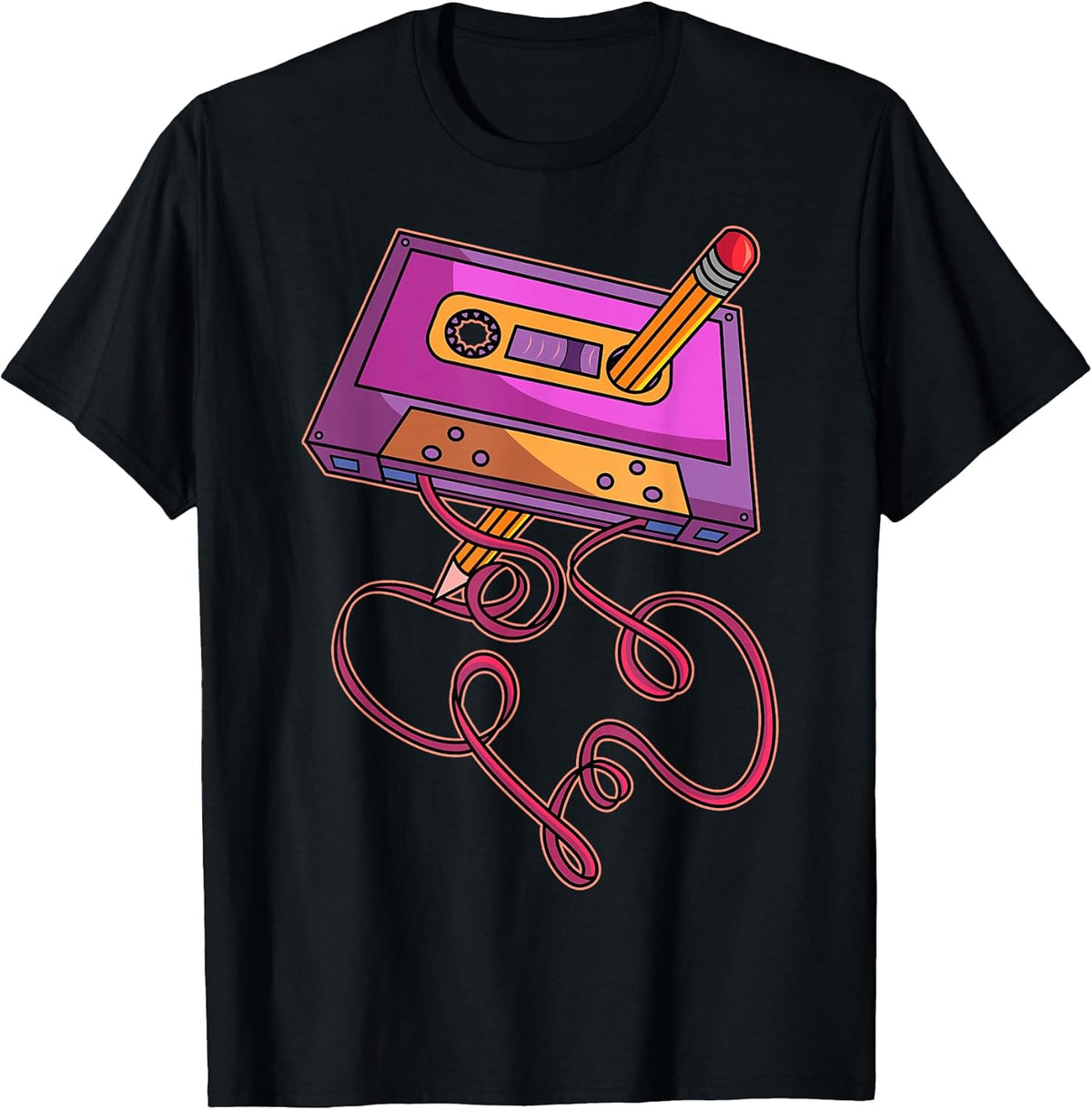 80s Cassette Tape Pencil 1980s Retro Vintage Throwback Music Short Sleeve T-Shirt