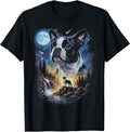 Boston Terrier Howling at The Moon Vintage Dog Art T-Shirt