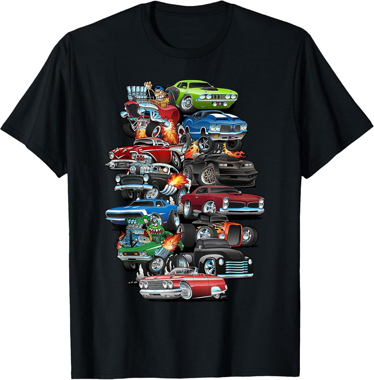 Car Madness! Muscle Cars, Classic Cars and Hotrods Cartoon T-Shirt