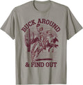 Desert Western Retro Vintage Cowboy Buck Around and Find Out Country T-Shirt Grey Small