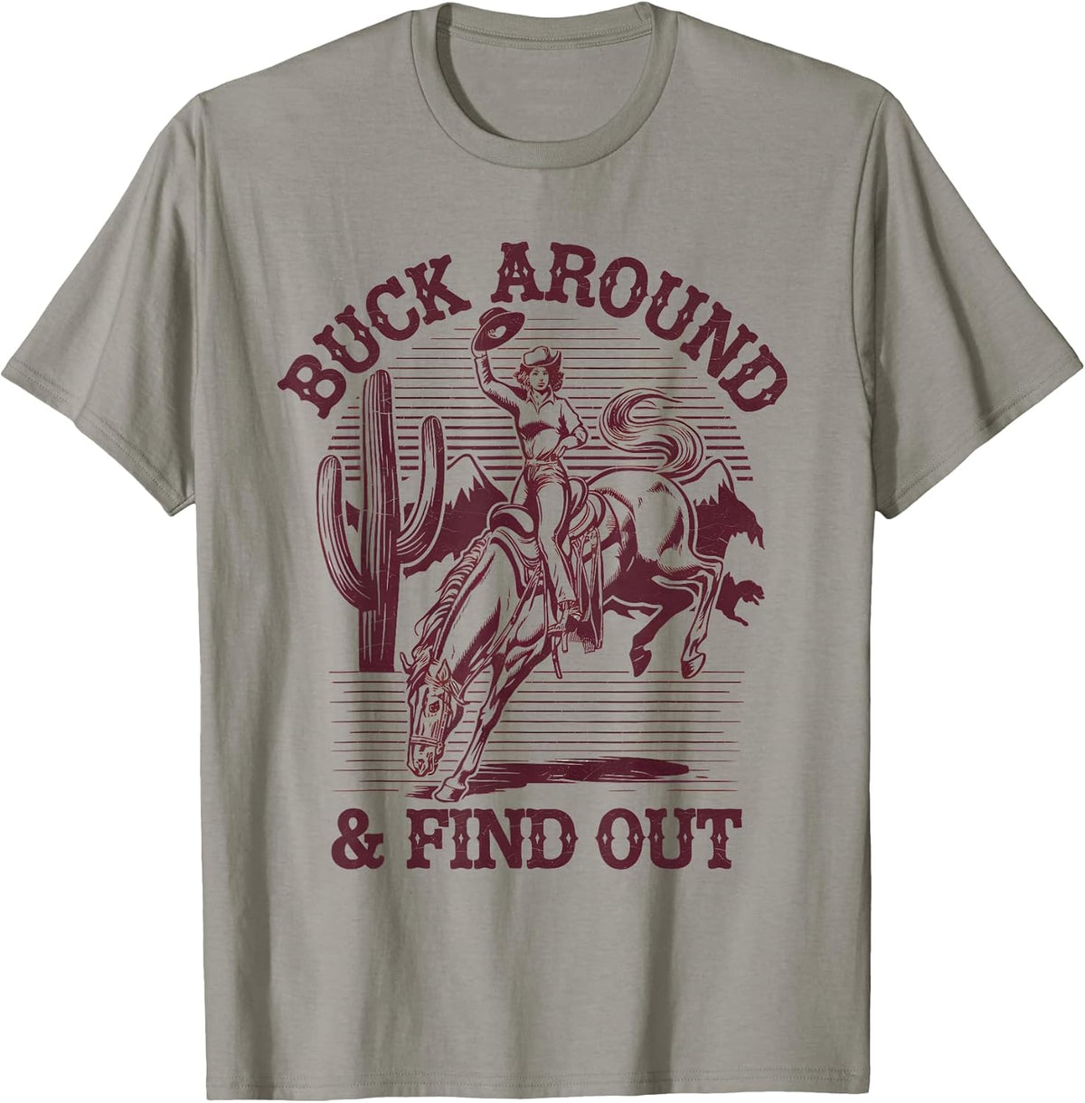 Desert Western Retro Vintage Cowboy Buck Around and Find Out Country T-Shirt Grey Small