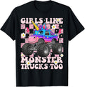 Girls Like Monster Trucks Too Unicorn for Women Mom Adult T-Shirt