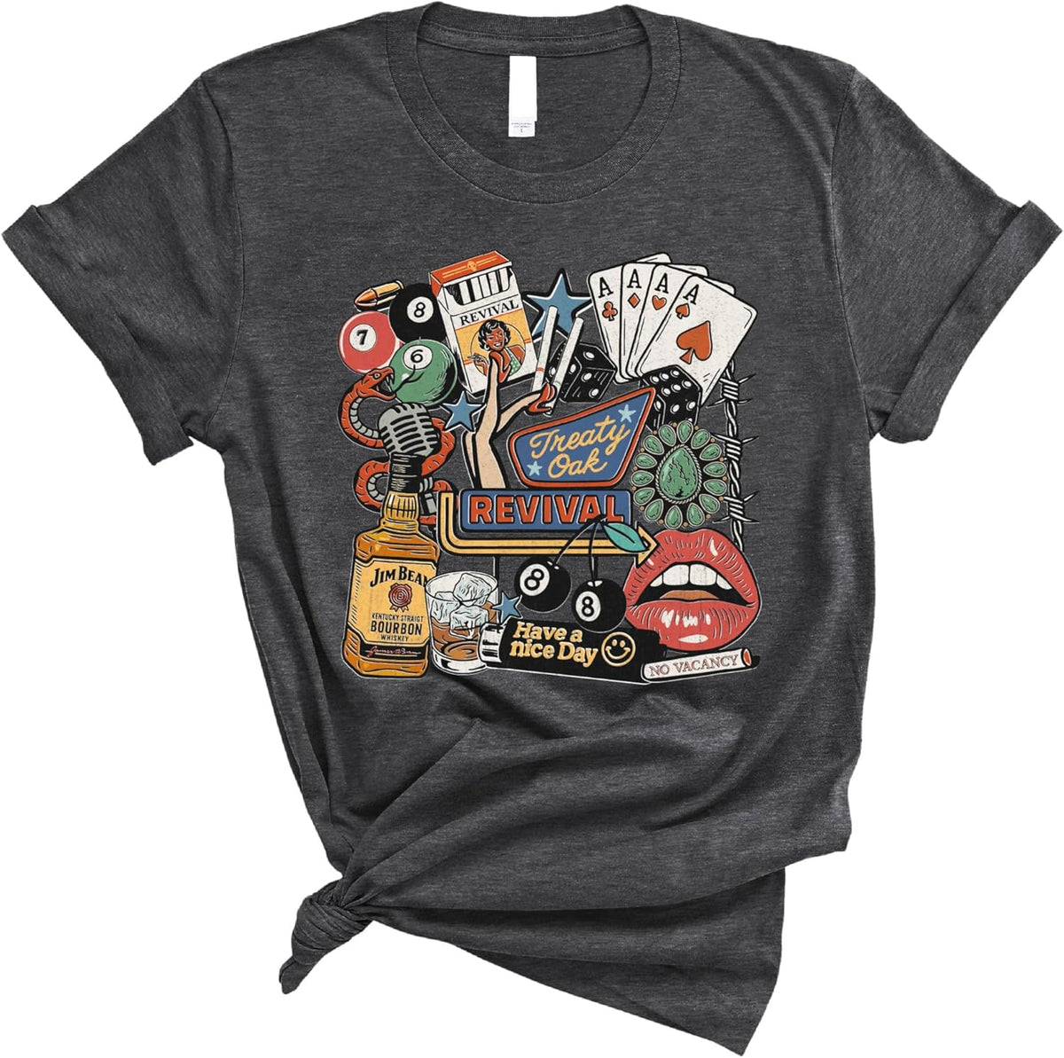 Retro Dive Bar Collage T-Shirt | Rock & Roll Revival Aesthetic Tee | Vintage Gambling Drinking Lifestyle
