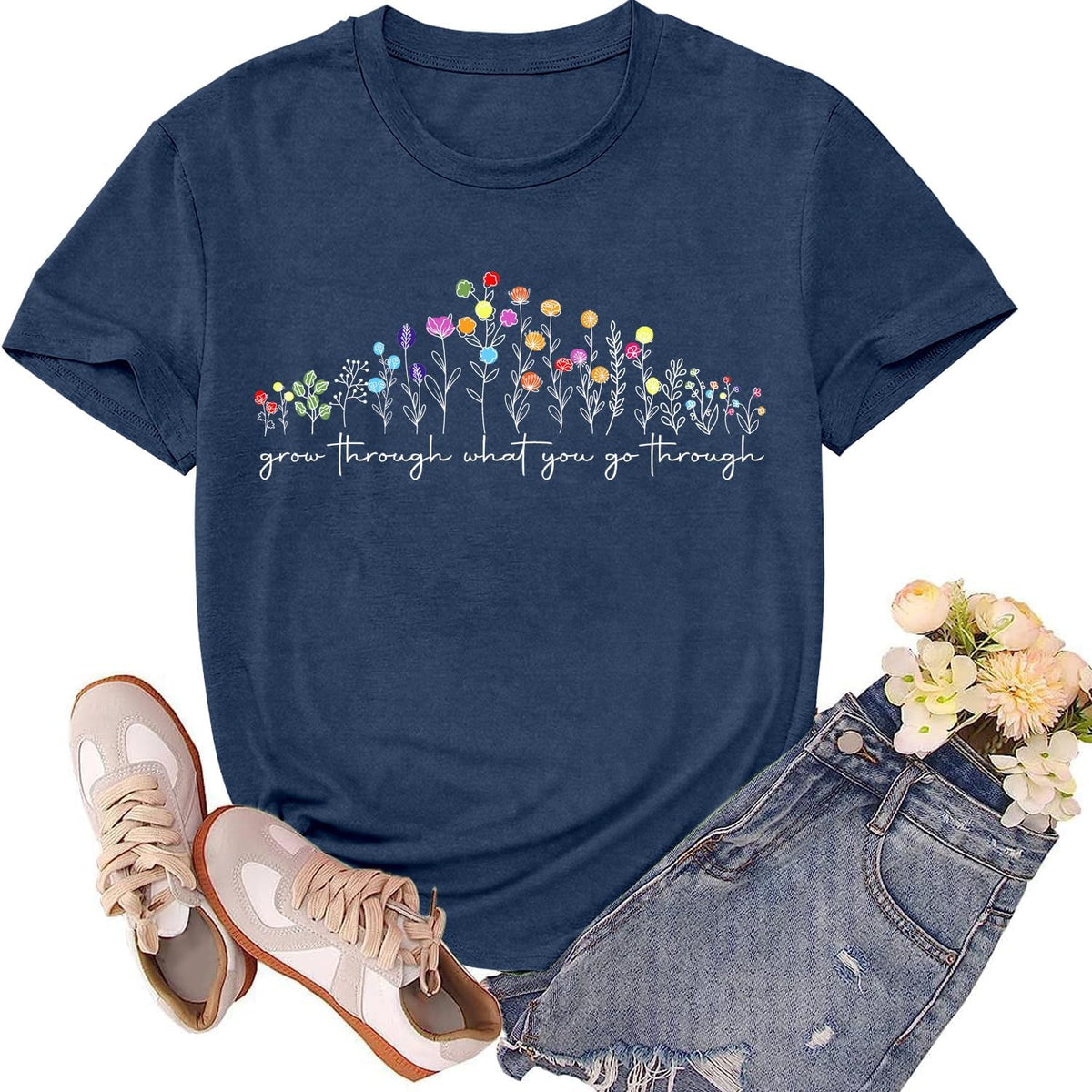 Inspirational Shirts for Women Grow Through What You Go Through T-Shirt Motivational Tee Tops