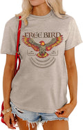 Women Vintage Free Bird Graphic T-Shirts Band Music Tees Short Sleeve Tee Tops Country Concert Clothing