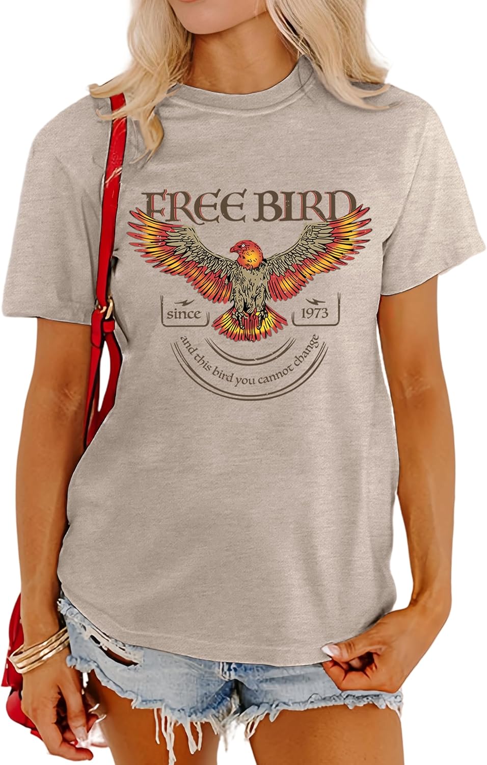 Women Vintage Free Bird Graphic T-Shirts Band Music Tees Short Sleeve Tee Tops Country Concert Clothing