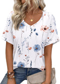 Womens Summer Tops Short Sleeve Casual Shirts Floral Tee Trendy 2026 Basics V Neck Plain Tshirt