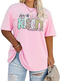 Women Plus Size Easter Christian Shirt He is Risen Religious Bible Verse Tee Easter Bunny Tops Short Sleeve Shirt