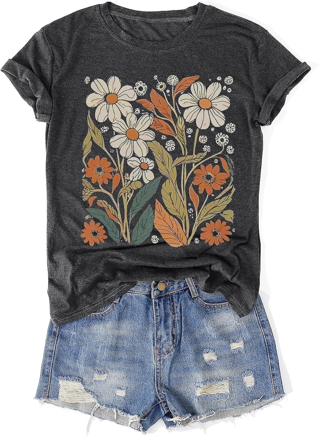 Womens Vintage Flowers T-Shirts Cute Floral Graphic Tees Wildflowers Cottagecore Tshirts Summer Casual Short Sleeve Tops
