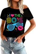 80s Shirts for Women Retro Off The Shoulder Top Disco 80s 90s Theme Party Outfit