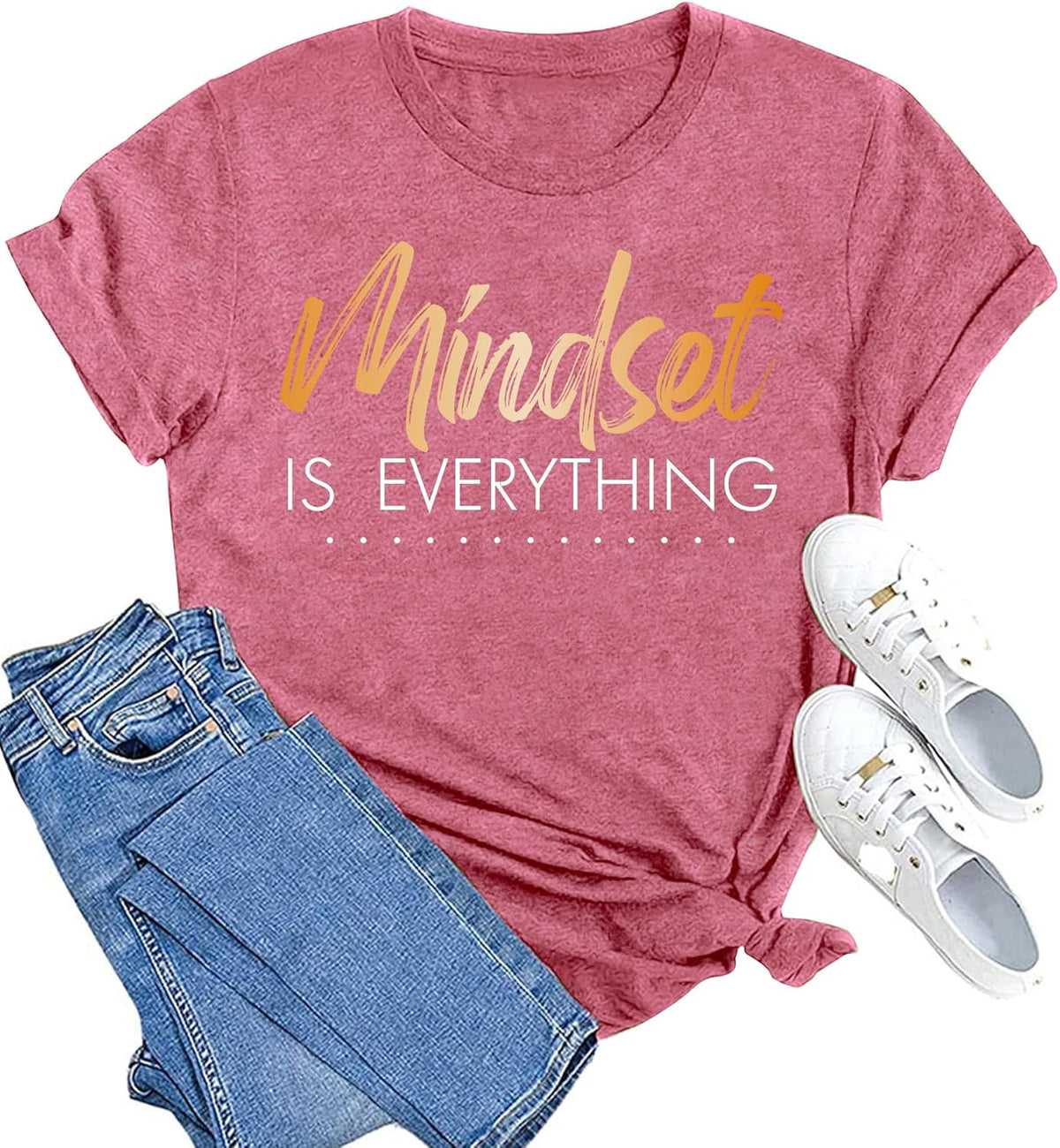 Inspirational Shirt for Women Mindset is Everything Tshirt Positive Kindness Short Sleeve