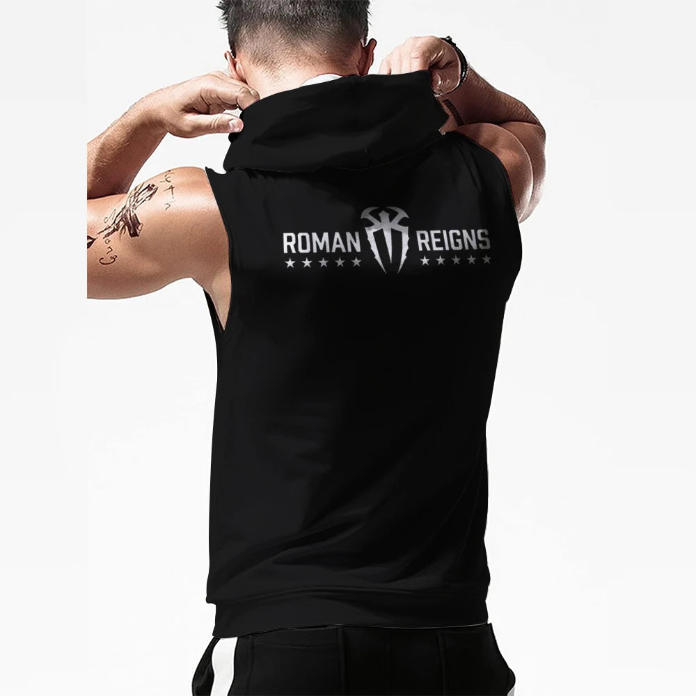 Men's Black Roman Reigns OTC 10-Star Hooded Tank 3D Printed