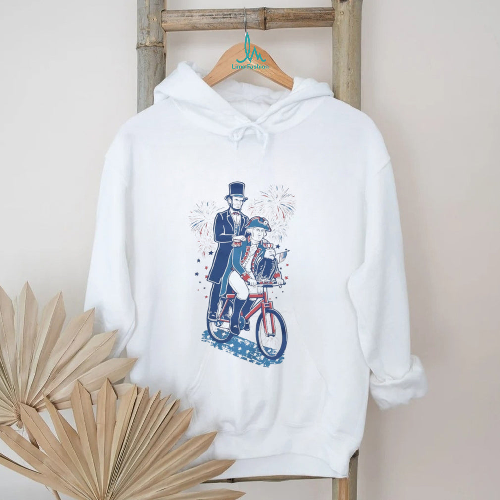 Abe Lincoln and George Washington Riding Tandem Bike Patriotic T Shirt