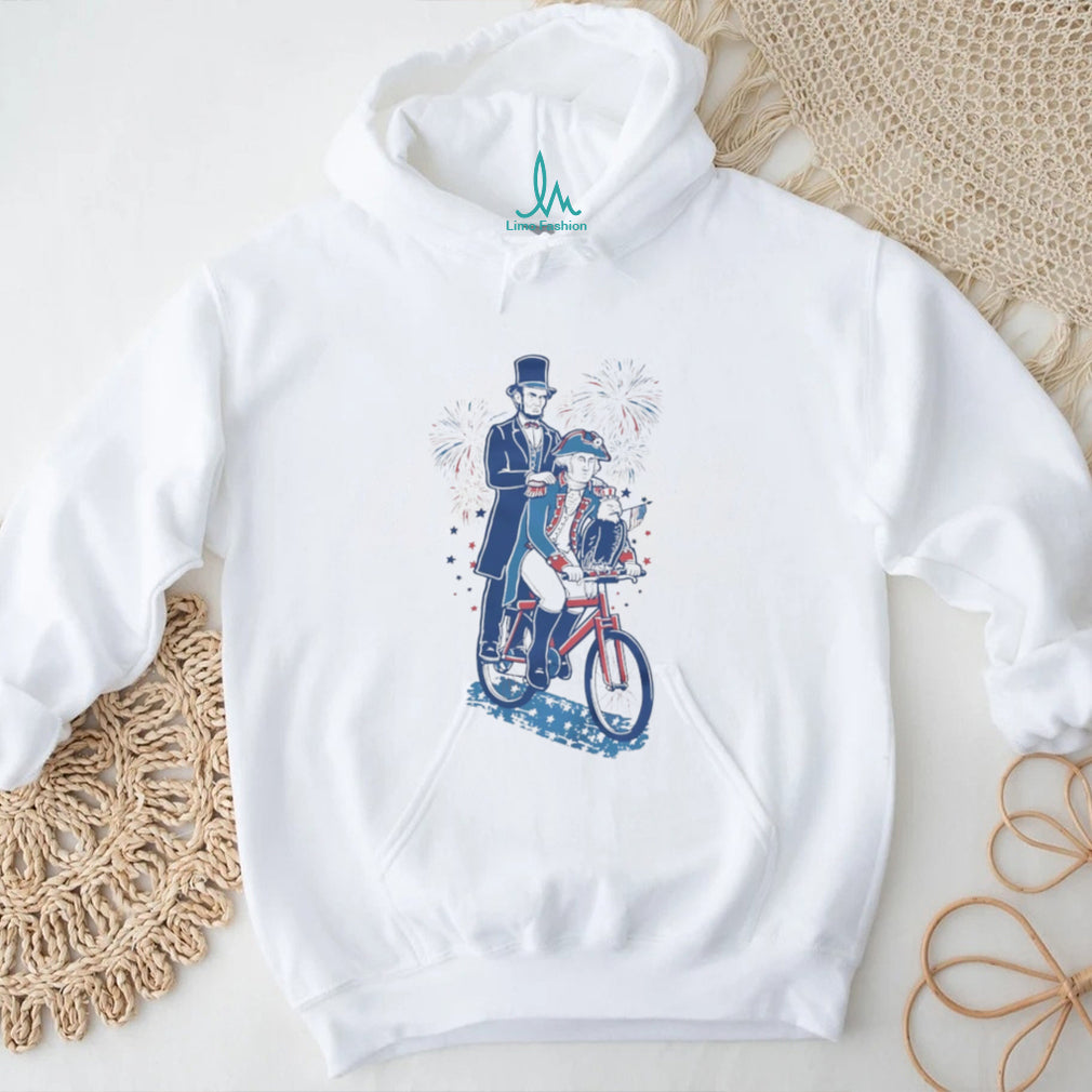 Abe Lincoln and George Washington Riding Tandem Bike Patriotic T Shirt