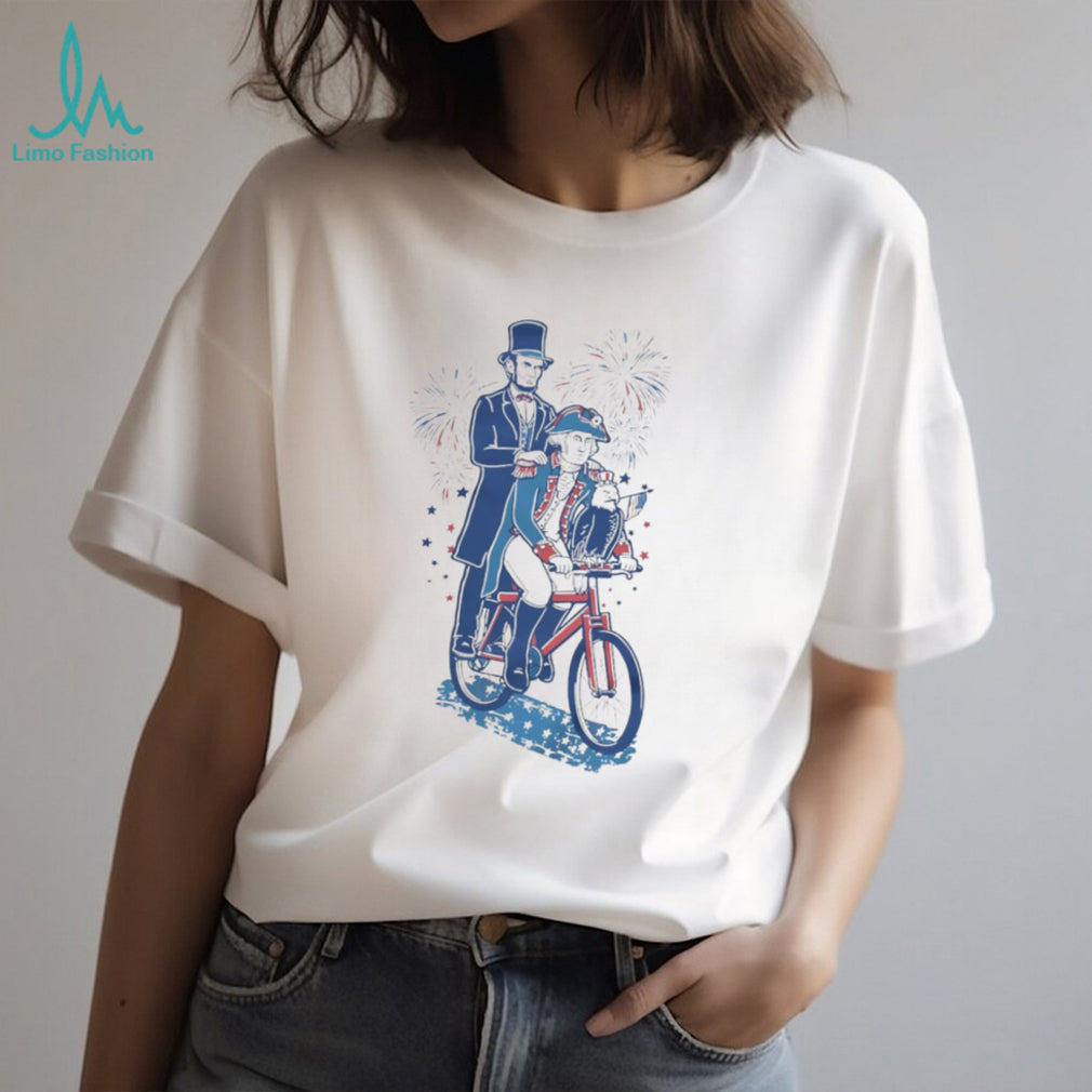 Abe Lincoln and George Washington Riding Tandem Bike Patriotic T Shirt