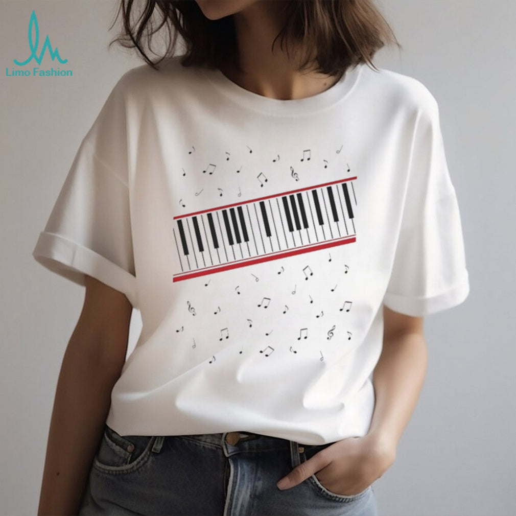 Abstract Piano Keys and Floating Music Notes Graphic T Shirt