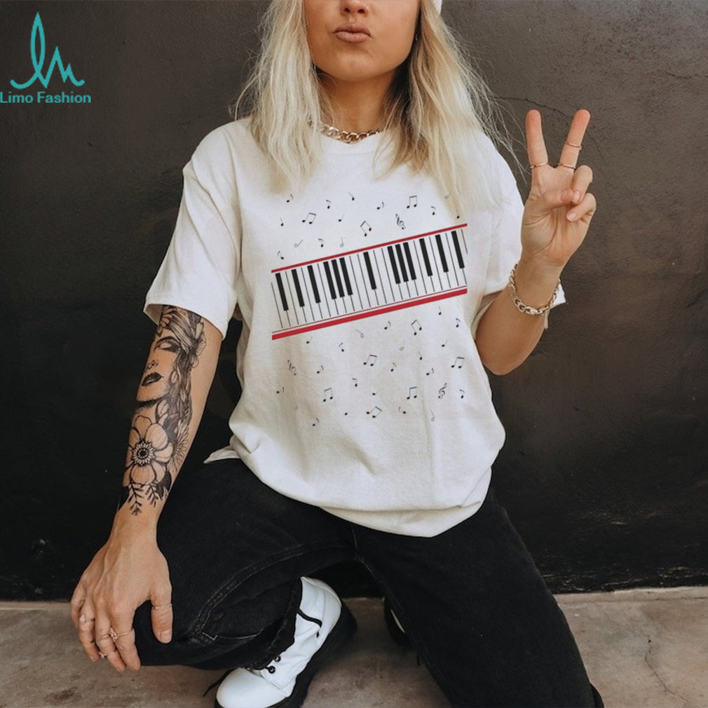 Abstract Piano Keys and Floating Music Notes Graphic T Shirt