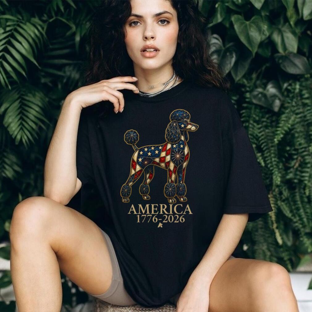 America 1776 2026 Patriotic Stained Glass Poodle Shirt