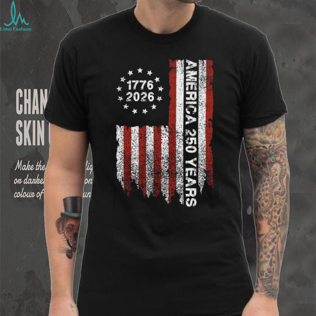 America 250 Years 1776 2026 Vertical Distressed Flag T Shirt