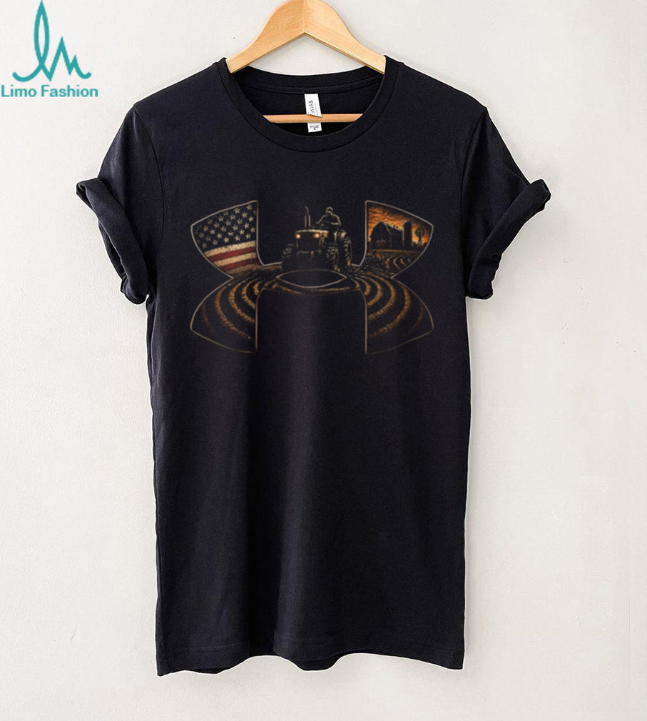 American Farmer Tractor Sunset Harvest Patriotic Farming T Shirt