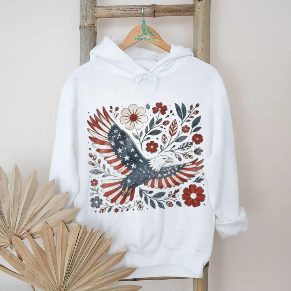 American Flag Eagle Folk Art Floral Wildflowers Patriotic T Shirt