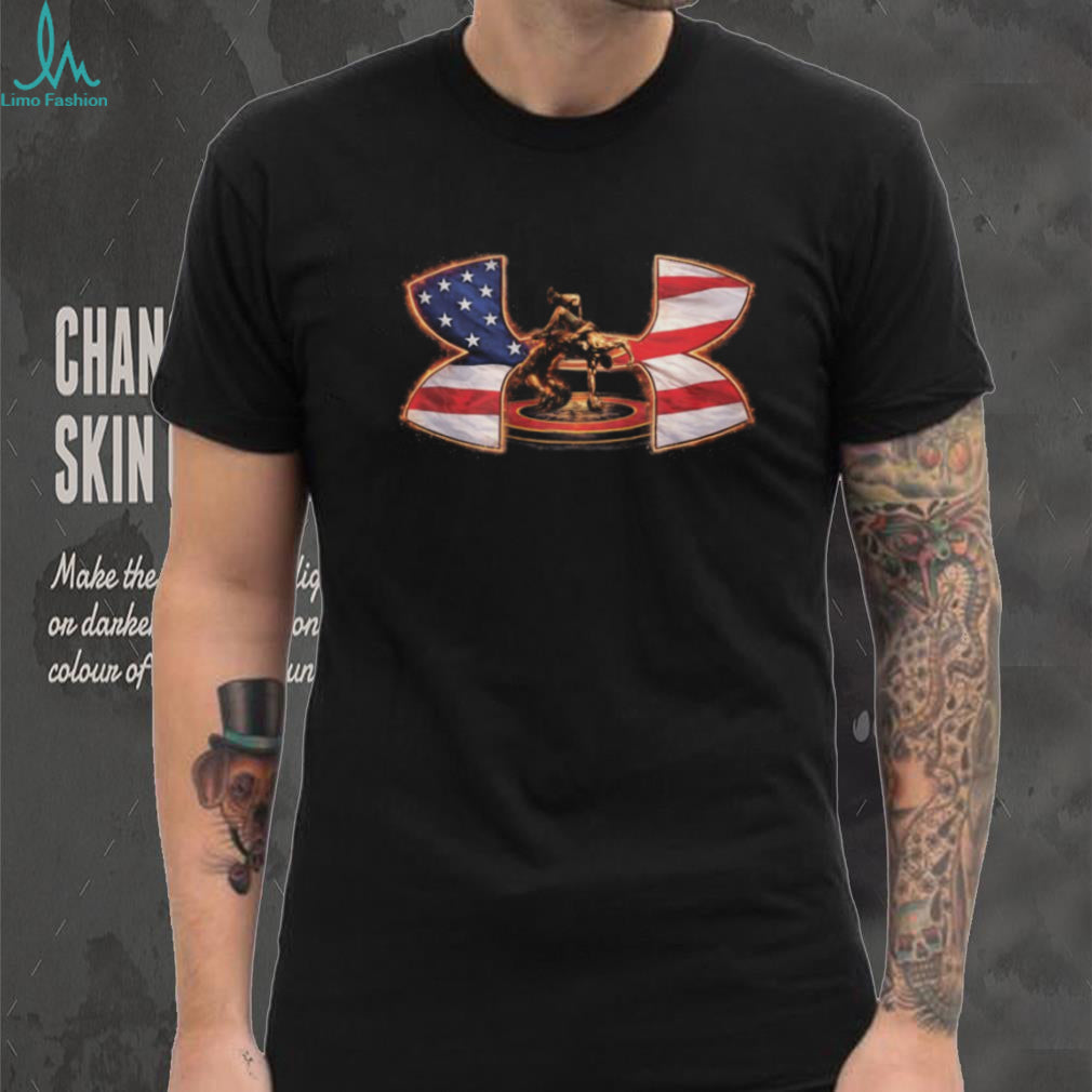 American Flag Wrestling Silhouette Fire Glow T Shirt