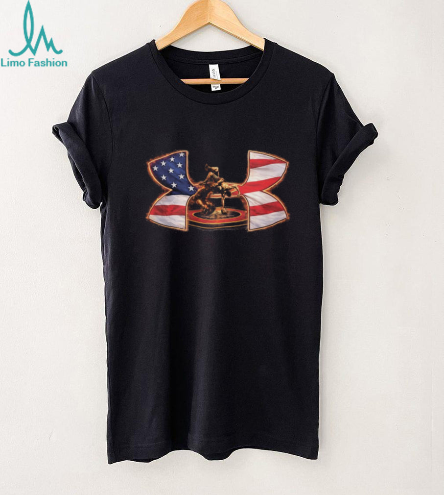 American Flag Wrestling Silhouette Fire Glow T Shirt