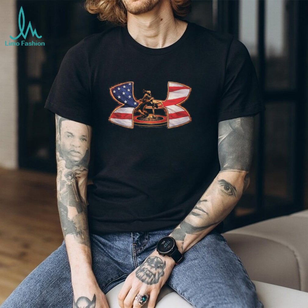 American Flag Wrestling Silhouette Fire Glow T Shirt