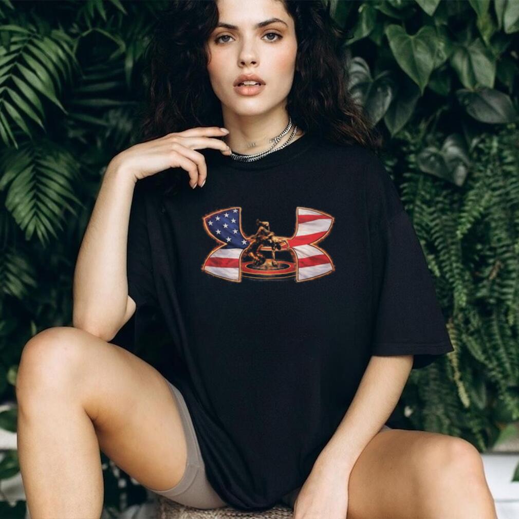 American Flag Wrestling Silhouette Fire Glow T Shirt