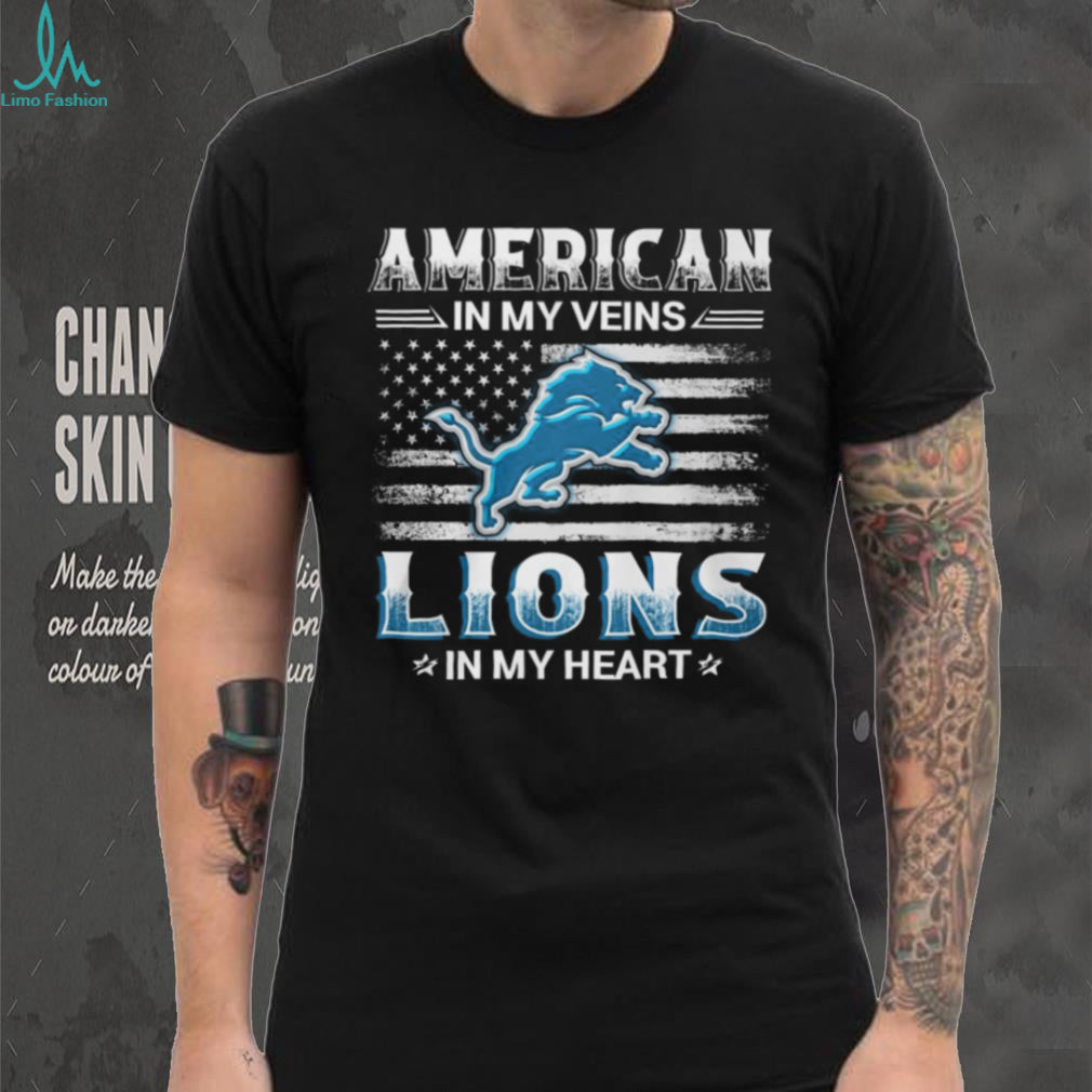 American In My Veins Detroit Lions In My Heart Football Fan T Shirt