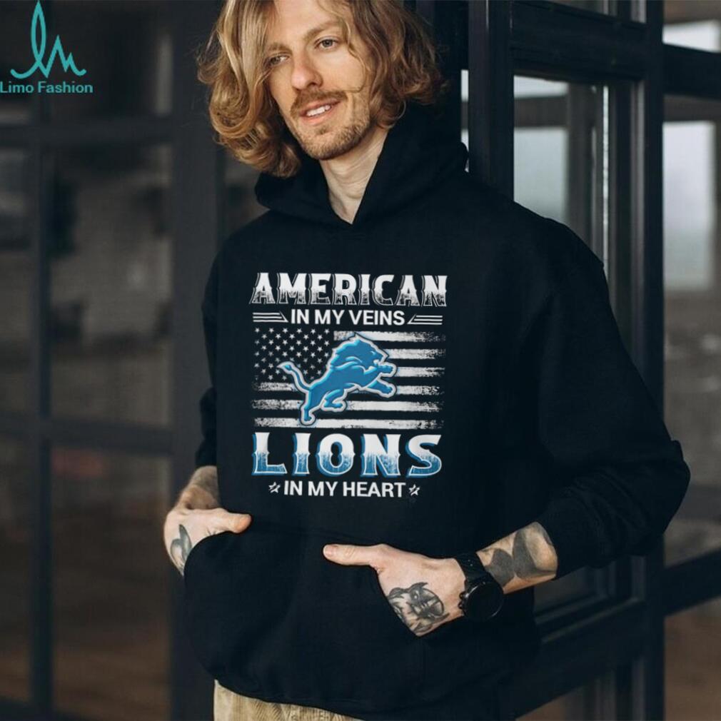 American In My Veins Detroit Lions In My Heart Football Fan T Shirt