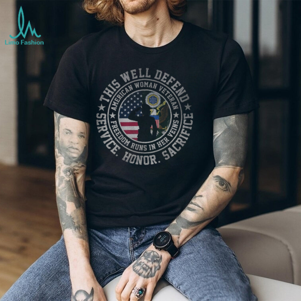American Woman Veteran Freedom Runs In Her Veins Patriotic T Shirt