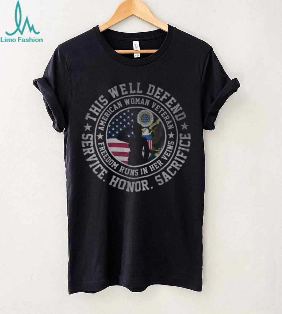 American Woman Veteran Freedom Runs In Her Veins Patriotic T Shirt