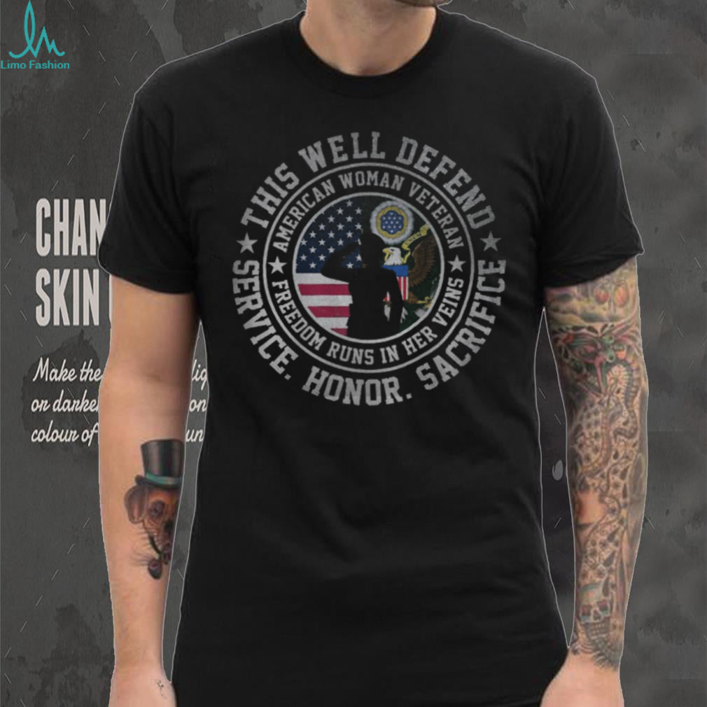 American Woman Veteran Freedom Runs In Her Veins Patriotic T Shirt