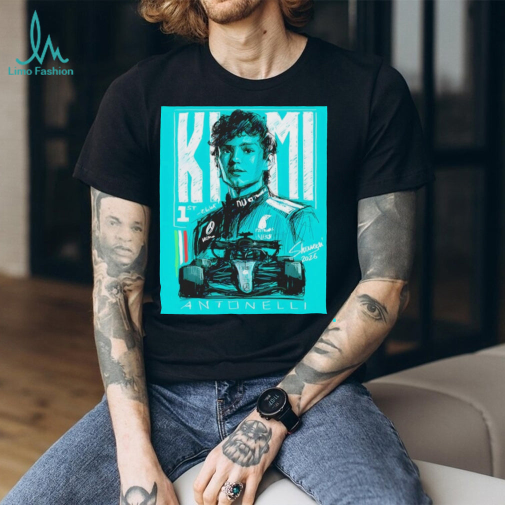 Andrea Kimi Antonelli Mercedes F1 Teal Graphic Art Black T Shirt