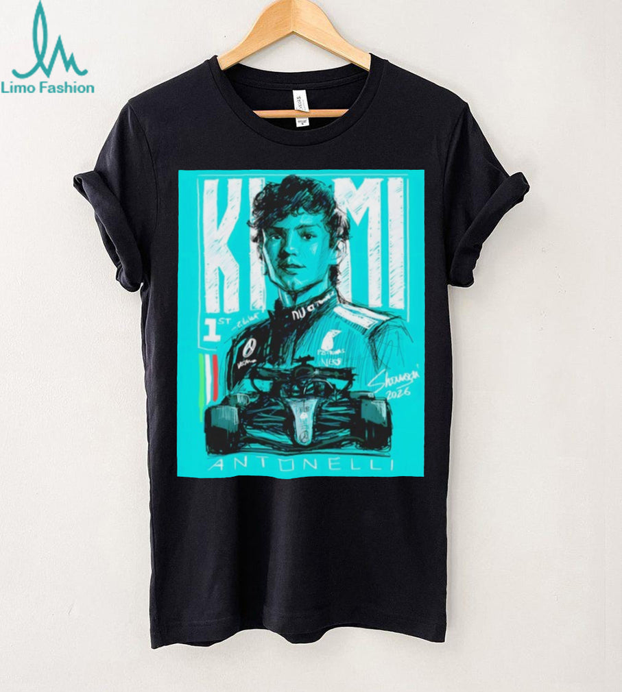 Andrea Kimi Antonelli Mercedes F1 Teal Graphic Art Black T Shirt