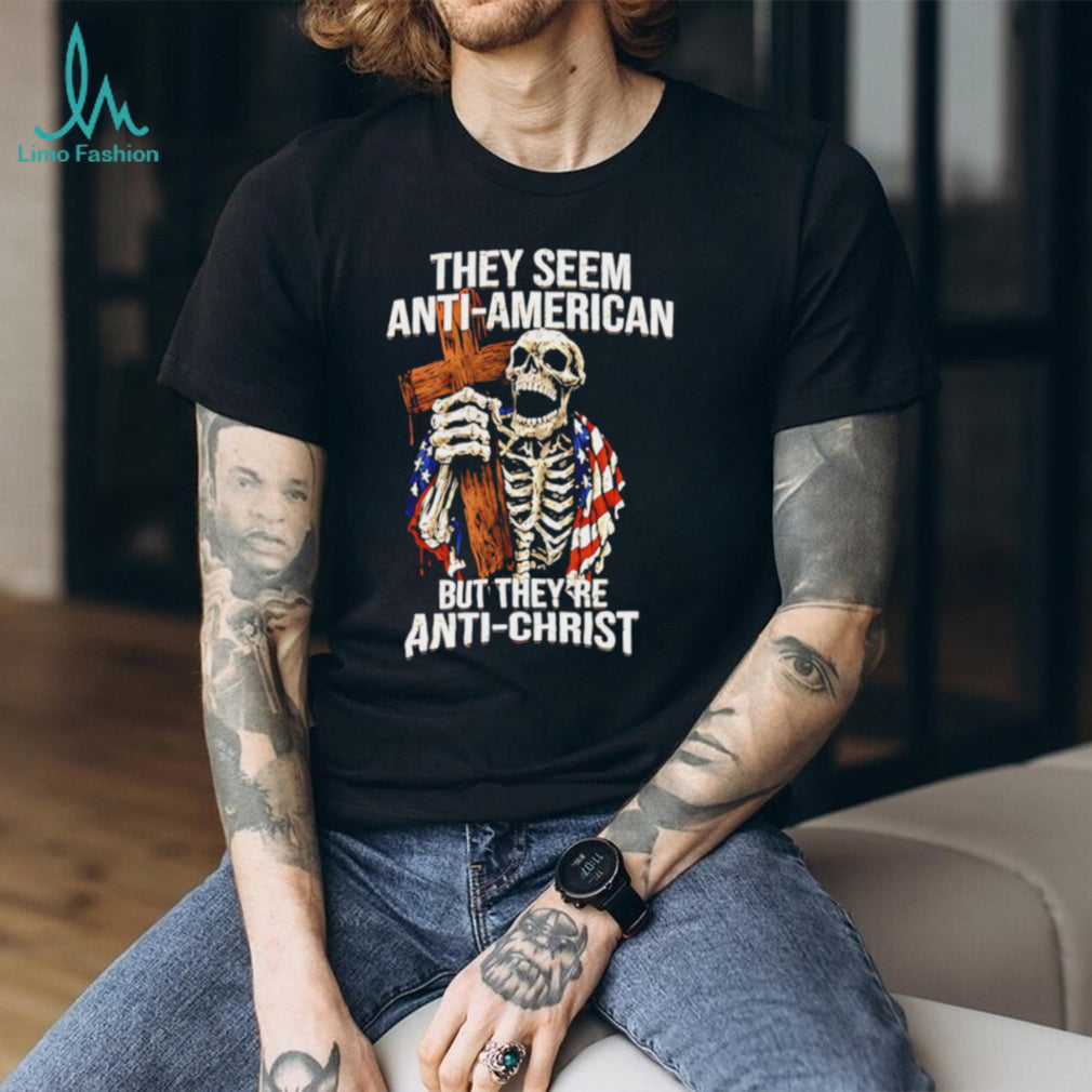 Anti American Anti Christ Skeleton Cross Patriotic Graphic T Shirt