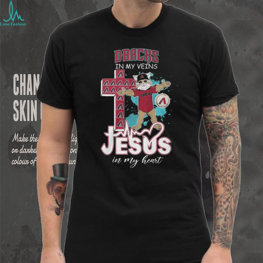 Arizona Diamondbacks Fan Apparel D Backs in my Veins Jesus in my Heart Baxter Mascot T Shirt