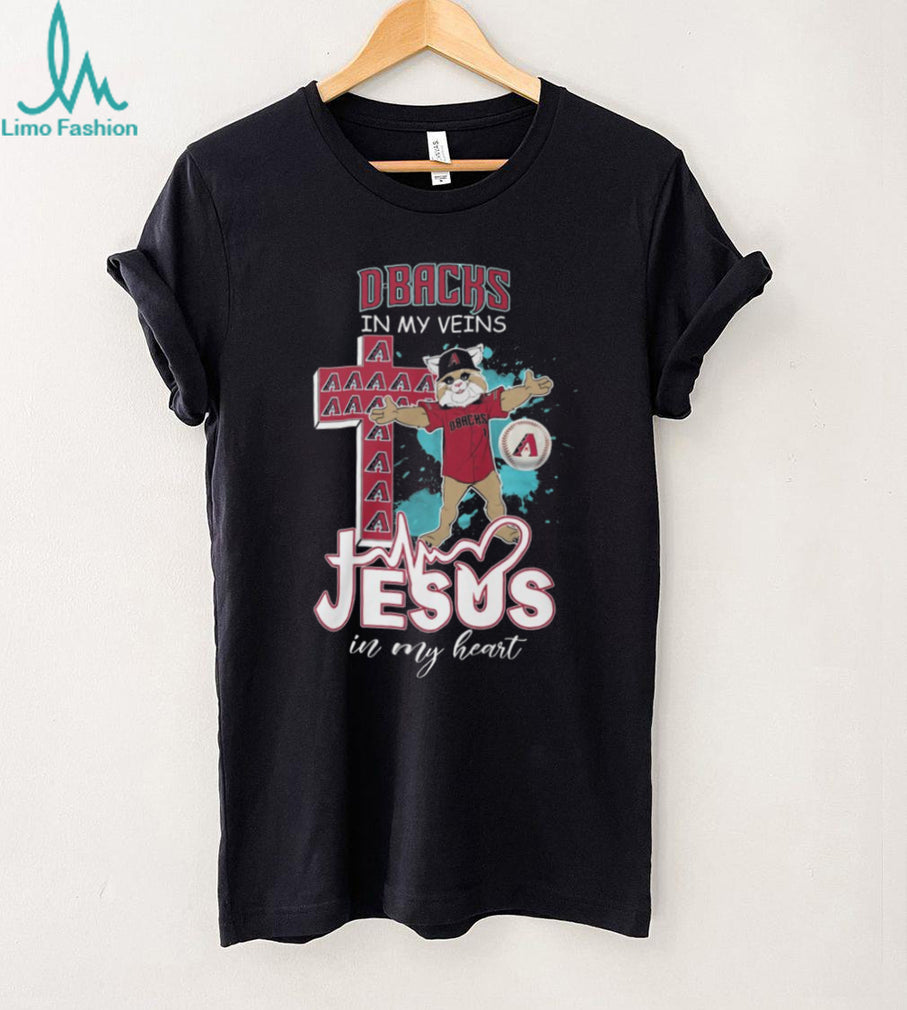 Arizona Diamondbacks Fan Apparel D Backs in my Veins Jesus in my Heart Baxter Mascot T Shirt