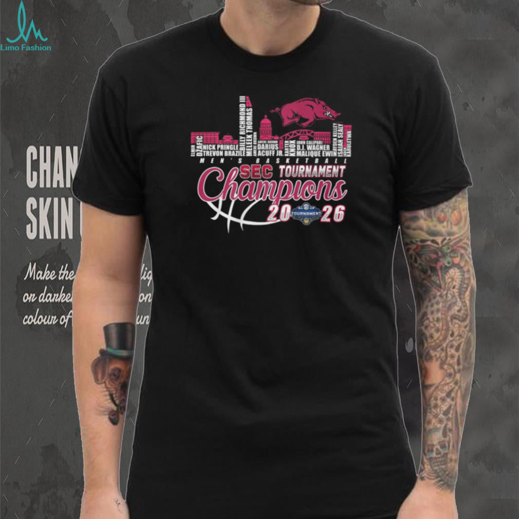 Arkansas Razorbacks 2026 SEC Tournament Champions City Skyline Typography T Shirt