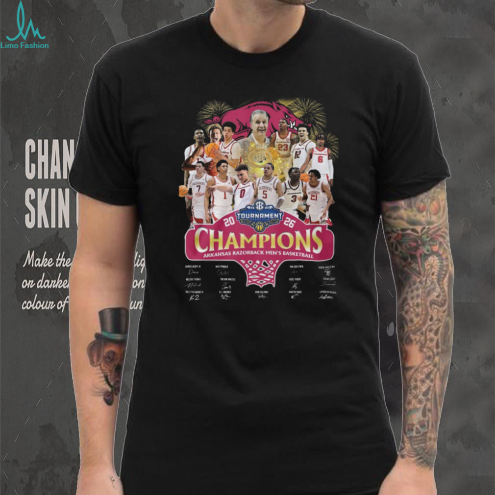 Arkansas Razorbacks 2026 SEC Tournament Champions Men’s Basketball Team Signature T Shirt