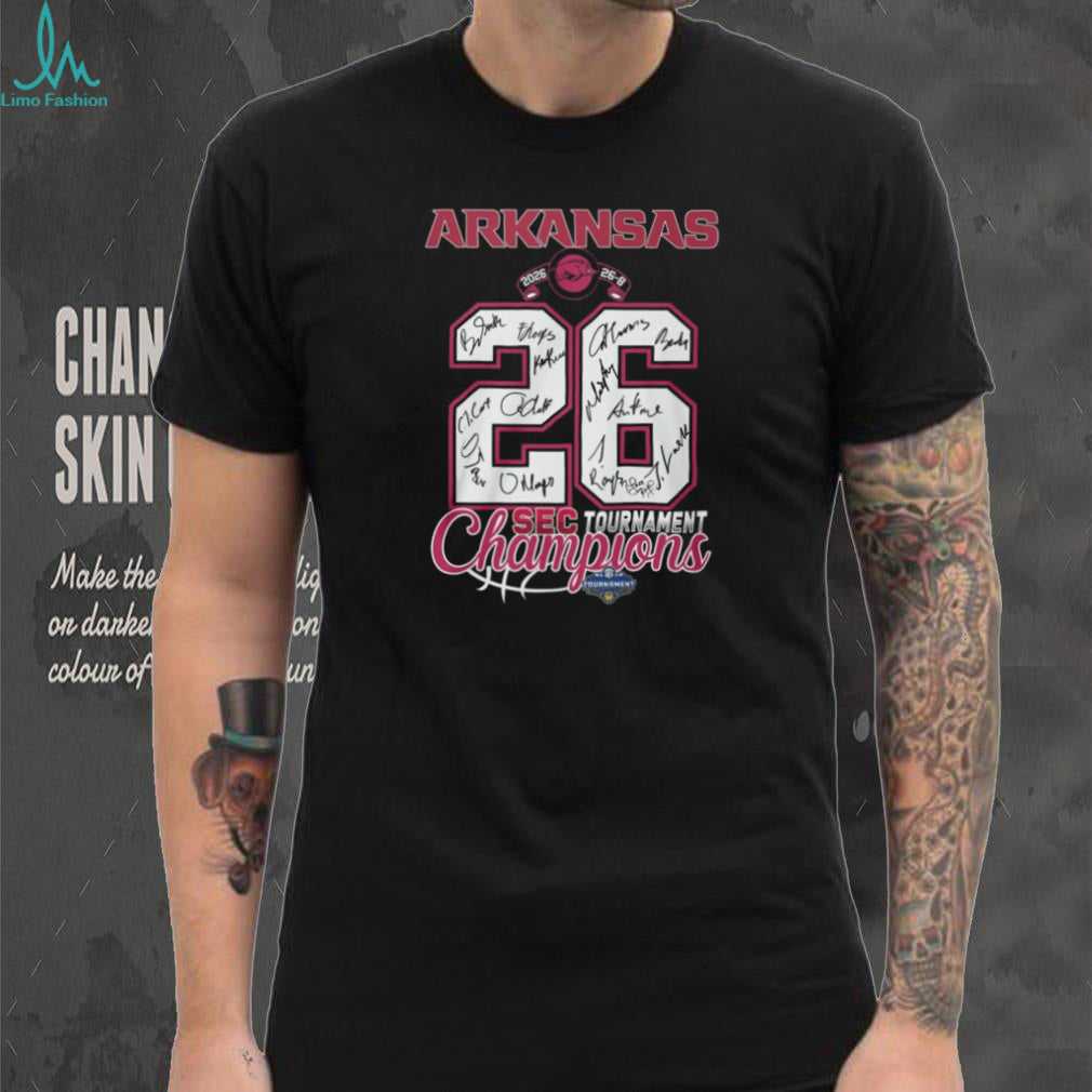 Arkansas Razorbacks 2026 SEC Tournament Champions Signature Jersey Number T Shirt