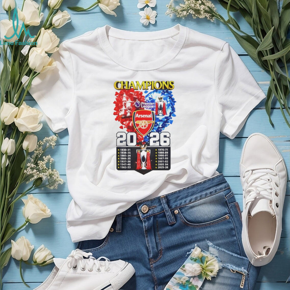 Arsenal Premier League Football Champions 2026 History T Shirt