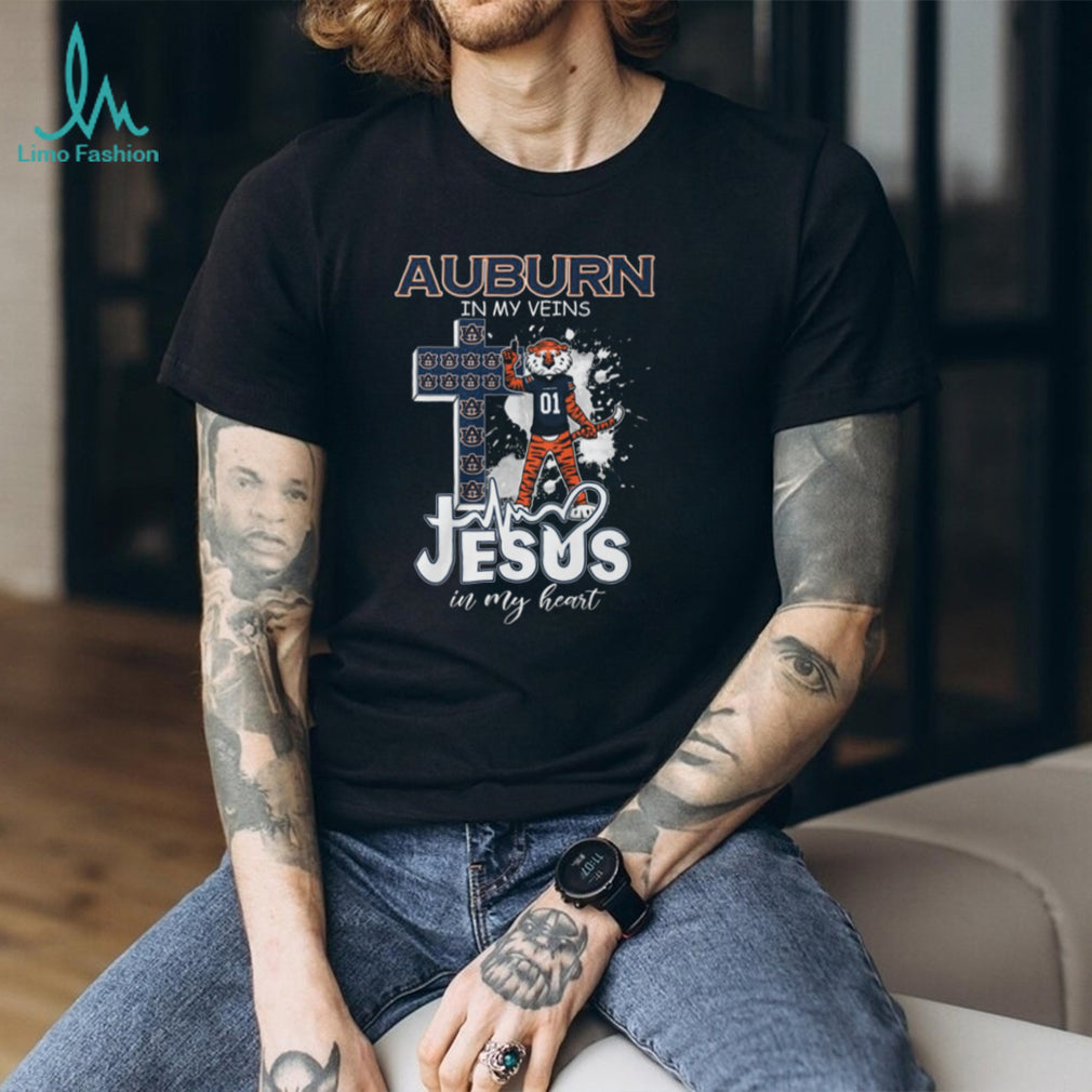 Auburn Tigers Fan T Shirt Auburn In My Veins Jesus In My Heart Mascot T Shirt