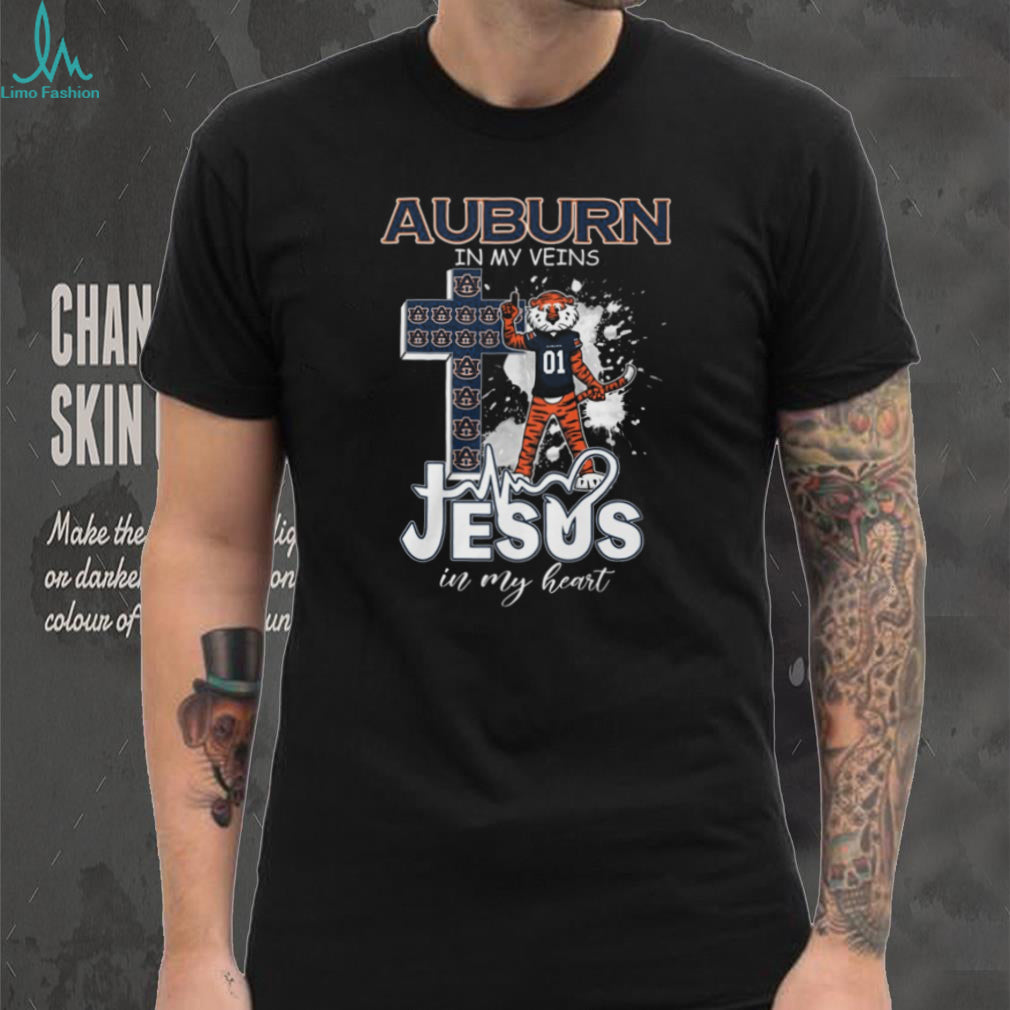 Auburn Tigers Fan T Shirt Auburn In My Veins Jesus In My Heart Mascot T Shirt