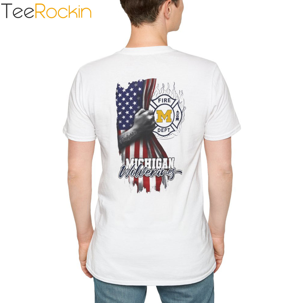 [Front+Back] Michigan Wolverines Firefighter Flag USA Shirt