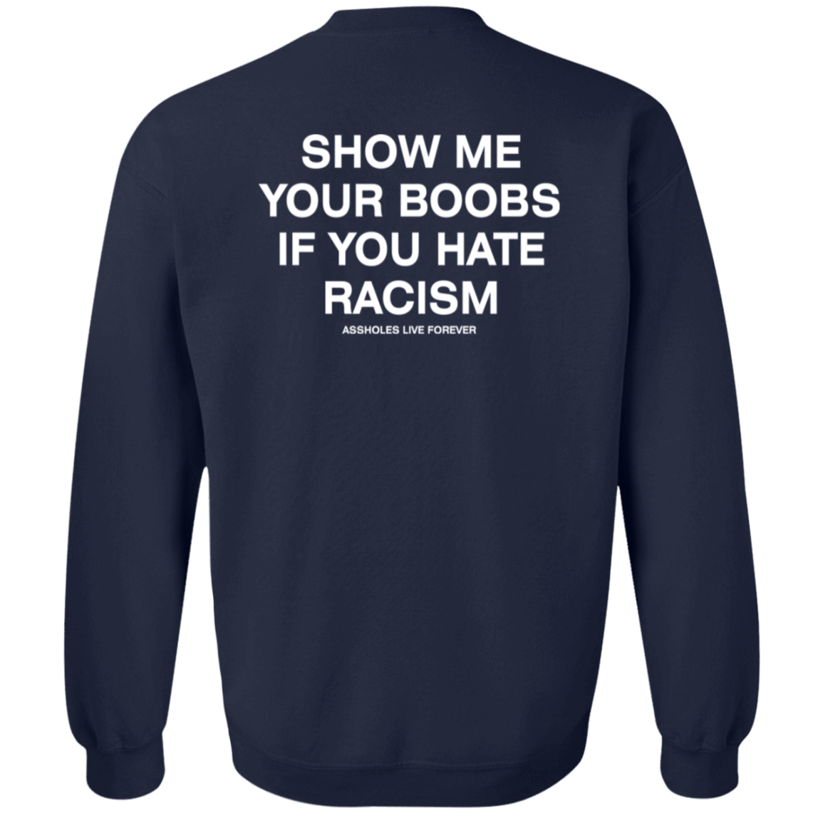 [Back] Show Me Your Boobs If You Hate Racism Assholes Live Forever Sweatshirt