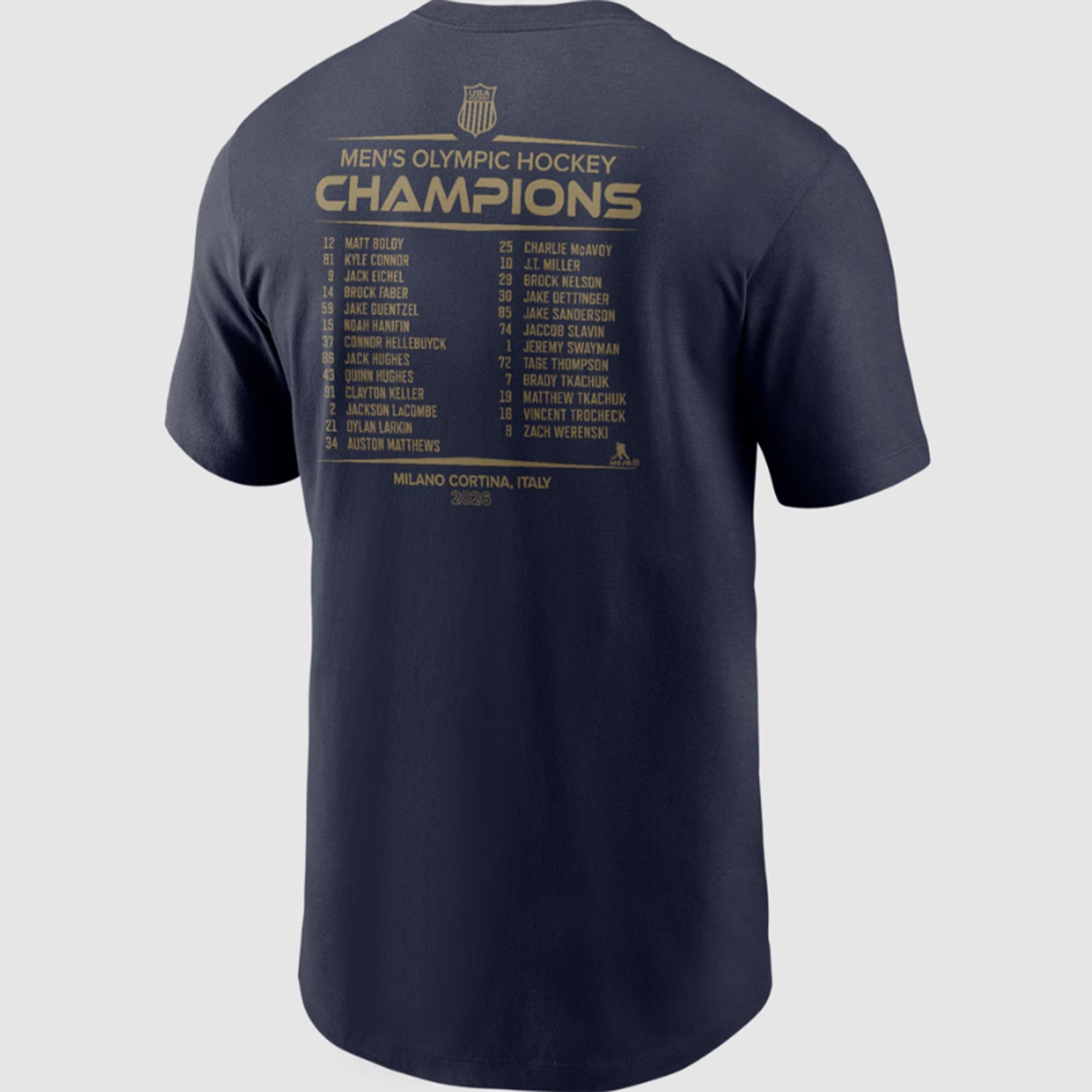 [Front+Back] USA Men’s Hockey 2026 Winter Olympics Gold Medal Roster Shirt